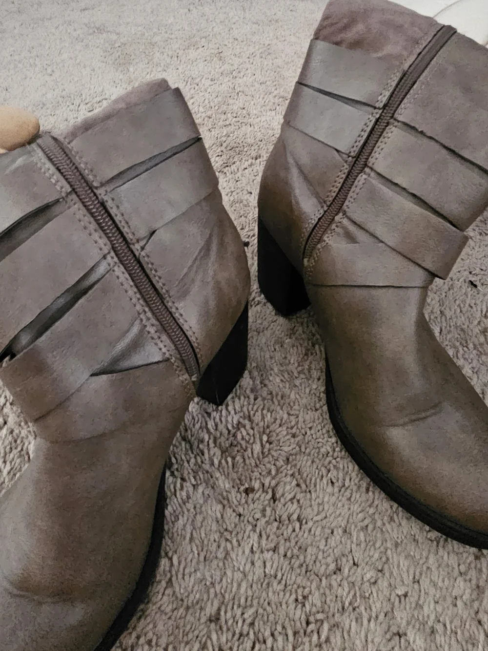 Women's Grey, Tan And Brown Suede Ankle Boots W/ Buckle Detail.